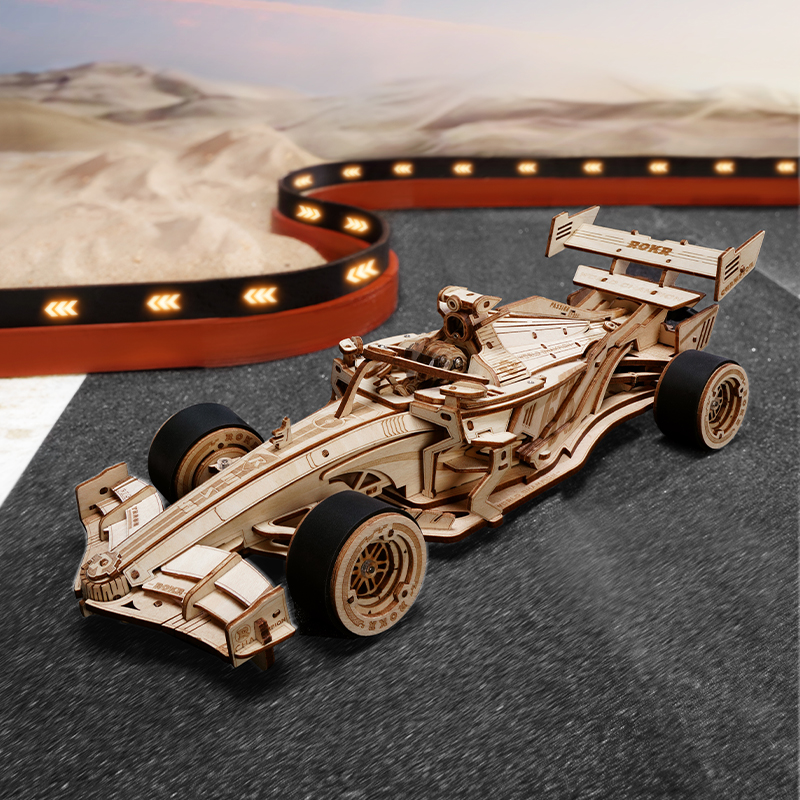 ROKR LK505 Formula Yarış Arabası (F1 Racing Car) DIY Minyatür Maket ModelSeti Ahşap 3D Wooden Puzzle 3D Model Kit Detaylı Dekoratif Hobi Seti Ahşap Maket
