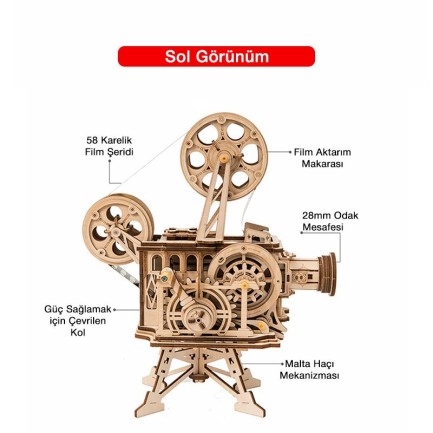 ROKR LK601 Hareketli Film Kamerası (Vitascope) DIY Minyatür Maket Model Seti Ahşap 3D Wooden Puzzle 3D Model Kit Detaylı Dekoratif Hobi Seti Ahşap Maket - Thumbnail