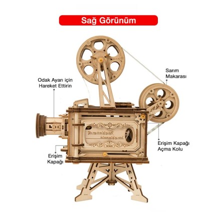 ROKR LK601 Hareketli Film Kamerası (Vitascope) DIY Minyatür Maket Model Seti Ahşap 3D Wooden Puzzle 3D Model Kit Detaylı Dekoratif Hobi Seti Ahşap Maket - Thumbnail