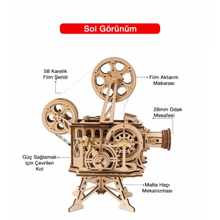 ROKR LK601 Hareketli Film Kamerası (Vitascope) DIY Minyatür Maket Model Seti Ahşap 3D Wooden Puzzle 3D Model Kit Detaylı Dekoratif Hobi Seti Ahşap Maket - Thumbnail