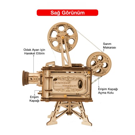 ROKR LK601 Hareketli Film Kamerası (Vitascope) DIY Minyatür Maket Model Seti Ahşap 3D Wooden Puzzle 3D Model Kit Detaylı Dekoratif Hobi Seti Ahşap Maket - Thumbnail