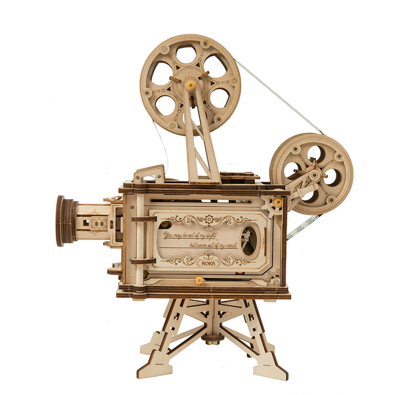 ROKR LK601 Hareketli Film Kamerası (Vitascope) DIY Minyatür Maket Model Seti Ahşap 3D Wooden Puzzle 3D Model Kit Detaylı Dekoratif Hobi Seti Ahşap Maket 