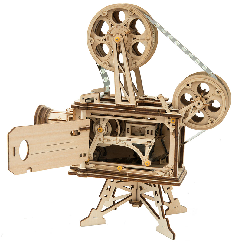 ROKR LK601 Hareketli Film Kamerası (Vitascope) DIY Minyatür Maket Model Seti Ahşap 3D Wooden Puzzle 3D Model Kit Detaylı Dekoratif Hobi Seti Ahşap Maket 