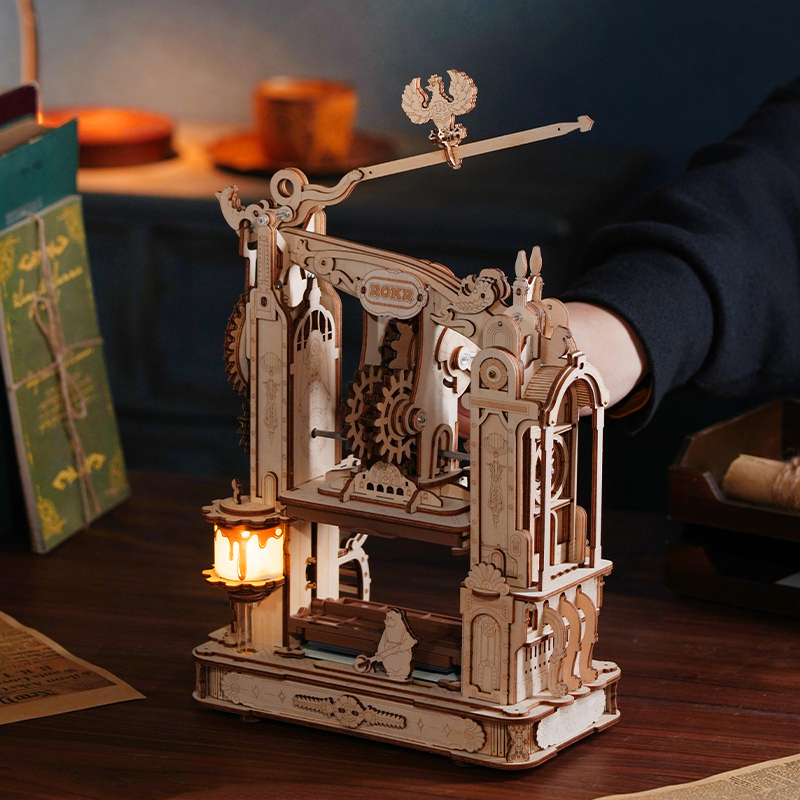 ROKR LK602 Baskı Makinesi Classic Printing Press DIY Minyatür Maket Model Set Ahşap 3D Wooden Puzzle 3D Model Kit Detaylı Dekoratif Hobi Seti Ahşap Maket