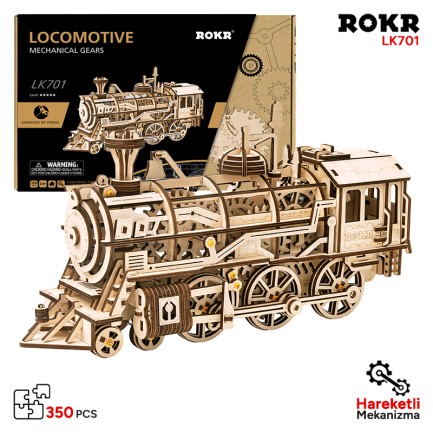 ROKR - ROKR LK701 Lokomotif Tren (Locomotive) DIY Minyatür Maket Model Seti Ahşap 3D Wooden Puzzle 3D Model Kit Detaylı Dekoratif Hobi Seti Ahşap Maket