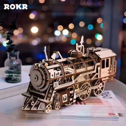 ROKR LK701 Lokomotif Tren (Locomotive) DIY Minyatür Maket Model Seti Ahşap 3D Wooden Puzzle 3D Model Kit Detaylı Dekoratif Hobi Seti Ahşap Maket - Thumbnail