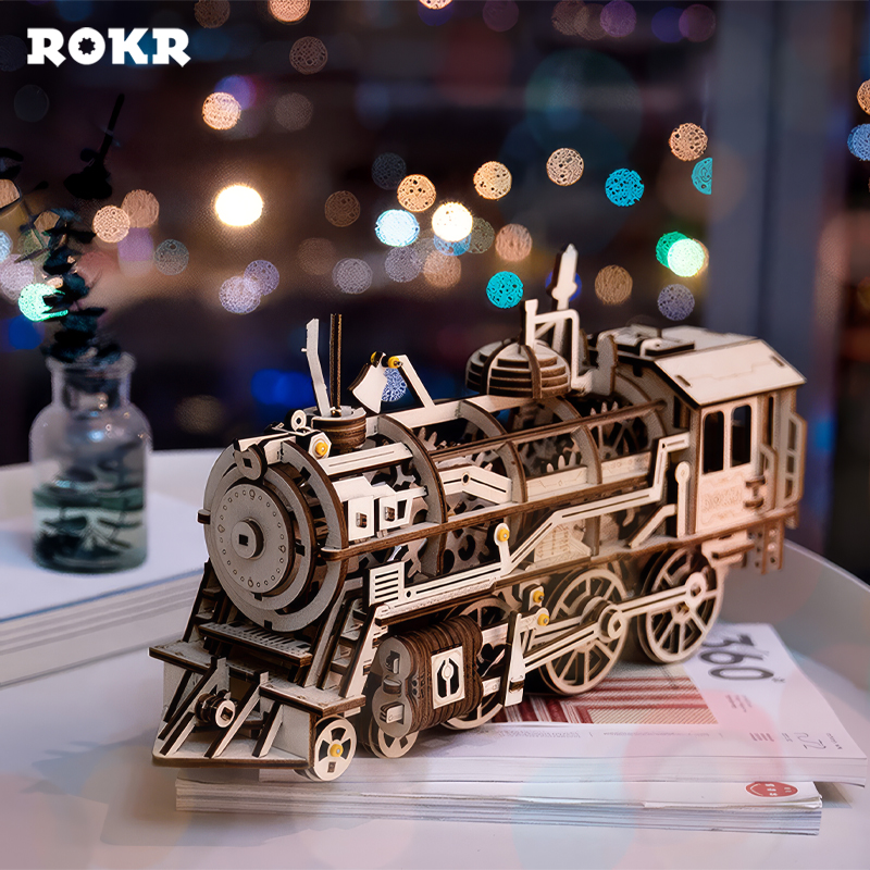 ROKR LK701 Lokomotif Tren (Locomotive) DIY Minyatür Maket Model Seti Ahşap 3D Wooden Puzzle 3D Model Kit Detaylı Dekoratif Hobi Seti Ahşap Maket
