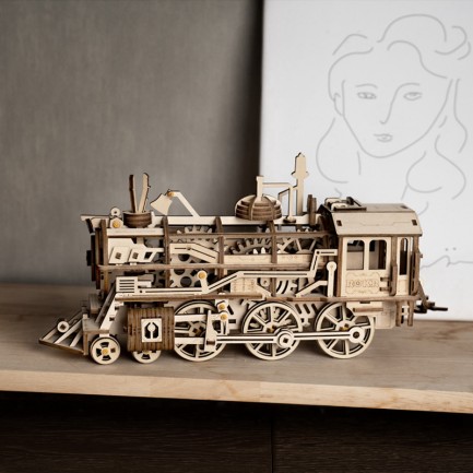 ROKR LK701 Lokomotif Tren (Locomotive) DIY Minyatür Maket Model Seti Ahşap 3D Wooden Puzzle 3D Model Kit Detaylı Dekoratif Hobi Seti Ahşap Maket - Thumbnail