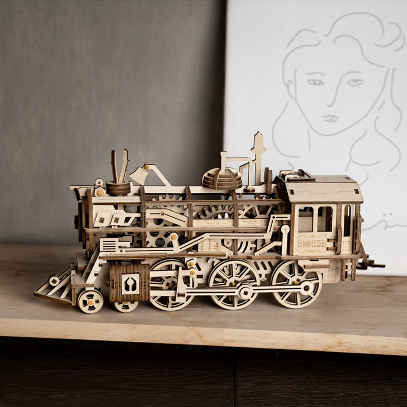 ROKR LK701 Lokomotif Tren (Locomotive) DIY Minyatür Maket Model Seti Ahşap 3D Wooden Puzzle 3D Model Kit Detaylı Dekoratif Hobi Seti Ahşap Maket
