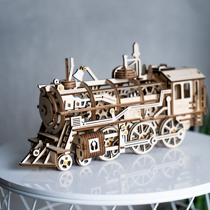 ROKR LK701 Lokomotif Tren (Locomotive) DIY Minyatür Maket Model Seti Ahşap 3D Wooden Puzzle 3D Model Kit Detaylı Dekoratif Hobi Seti Ahşap Maket