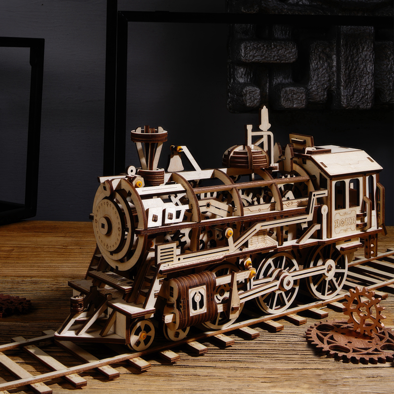 ROKR LK701 Lokomotif Tren (Locomotive) DIY Minyatür Maket Model Seti Ahşap 3D Wooden Puzzle 3D Model Kit Detaylı Dekoratif Hobi Seti Ahşap Maket