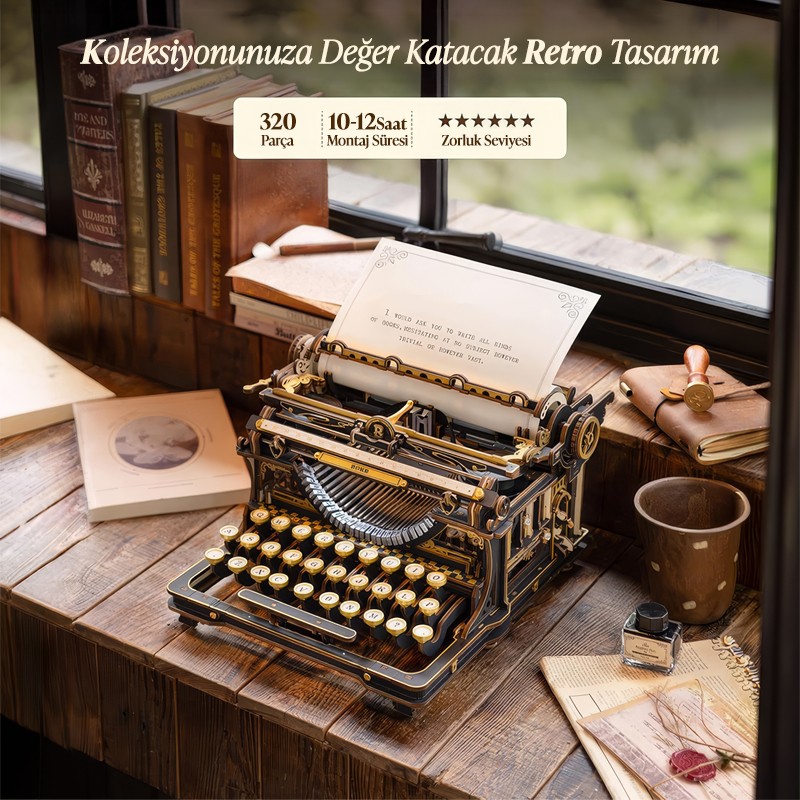 ROKR LK703B Mechanical Typewriter (Classic version) 3D Wooden Puzzle