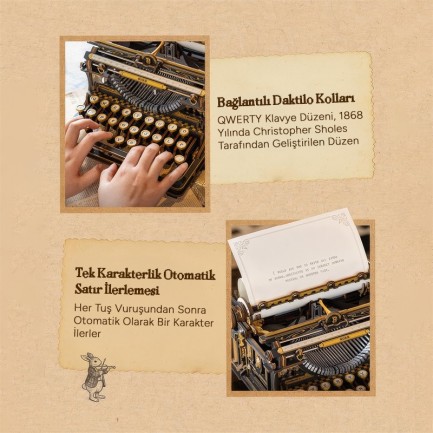 ROKR LK703B Mechanical Typewriter (Classic version) 3D Wooden Puzzle - Thumbnail