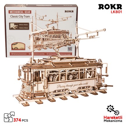 ROKR - ROKR LK801 Klasik Tramvay (Classic City Tramcar) DIY Minyatür Maket ModelSeti Ahşap 3D Wooden Puzzle 3D Model Kit Detaylı Dekoratif Hobi Seti Ahşap Maket