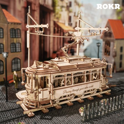 ROKR LK801 Klasik Tramvay (Classic City Tramcar) DIY Minyatür Maket ModelSeti Ahşap 3D Wooden Puzzle 3D Model Kit Detaylı Dekoratif Hobi Seti Ahşap Maket - Thumbnail