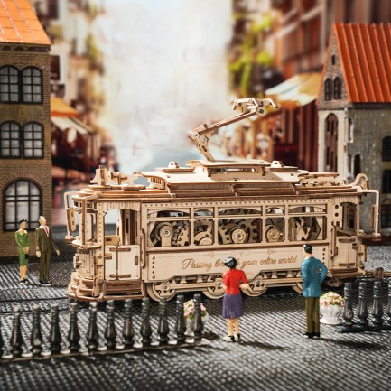 ROKR LK801 Klasik Tramvay (Classic City Tramcar) DIY Minyatür Maket ModelSeti Ahşap 3D Wooden Puzzle 3D Model Kit Detaylı Dekoratif Hobi Seti Ahşap Maket - Thumbnail