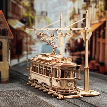ROKR LK801 Klasik Tramvay (Classic City Tramcar) DIY Minyatür Maket ModelSeti Ahşap 3D Wooden Puzzle 3D Model Kit Detaylı Dekoratif Hobi Seti Ahşap Maket - Thumbnail