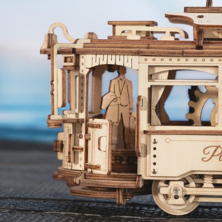 ROKR LK801 Klasik Tramvay (Classic City Tramcar) DIY Minyatür Maket ModelSeti Ahşap 3D Wooden Puzzle 3D Model Kit Detaylı Dekoratif Hobi Seti Ahşap Maket - Thumbnail