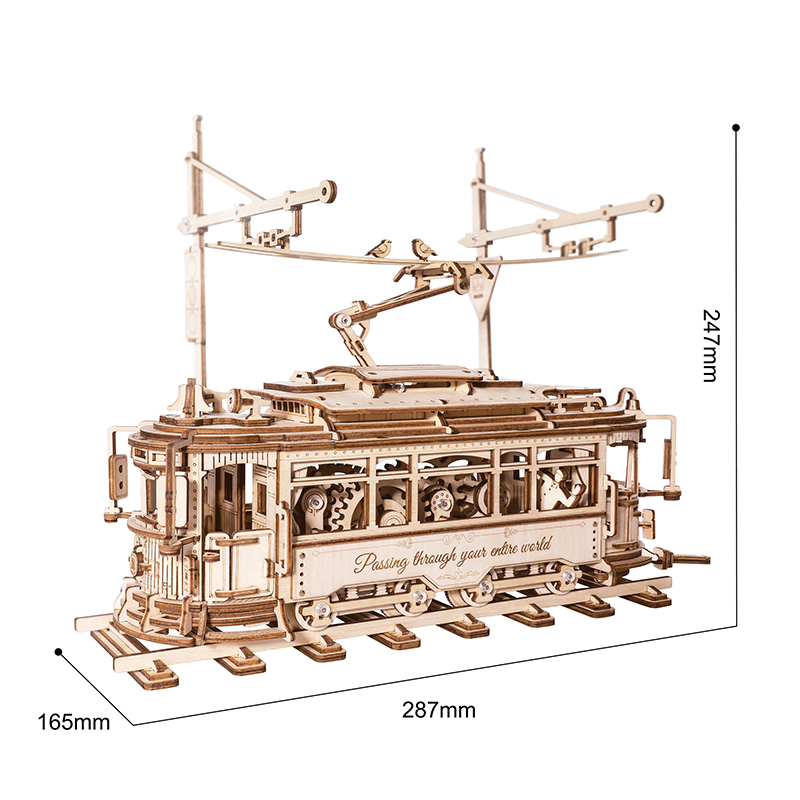 ROKR LK801 Klasik Tramvay (Classic City Tramcar) DIY Minyatür Maket ModelSeti Ahşap 3D Wooden Puzzle 3D Model Kit Detaylı Dekoratif Hobi Seti Ahşap Maket