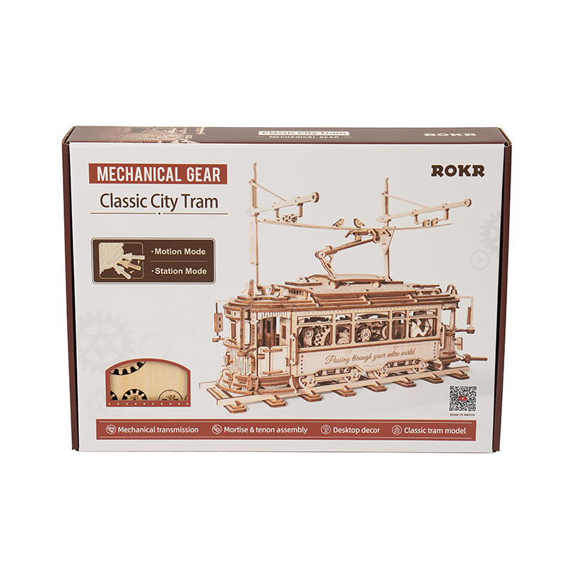 ROKR LK801 Klasik Tramvay (Classic City Tramcar) DIY Minyatür Maket ModelSeti Ahşap 3D Wooden Puzzle 3D Model Kit Detaylı Dekoratif Hobi Seti Ahşap Maket