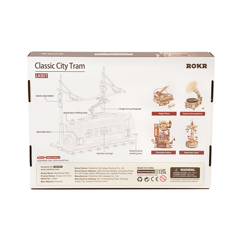 ROKR LK801 Klasik Tramvay (Classic City Tramcar) DIY Minyatür Maket ModelSeti Ahşap 3D Wooden Puzzle 3D Model Kit Detaylı Dekoratif Hobi Seti Ahşap Maket