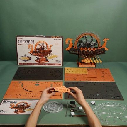 ROKR LK802 Viking Dragon Ship Mechanical 3D Wooden Puzzle - Thumbnail