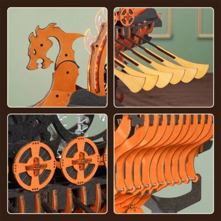 ROKR LK802 Viking Gemisi (Viking Dragon Ship) DIY Minyatür Maket Model Seti Ahşap 3D Wooden Puzzle 3D Model Kit Detaylı Dekoratif Hobi Seti Ahşap Maket - Thumbnail
