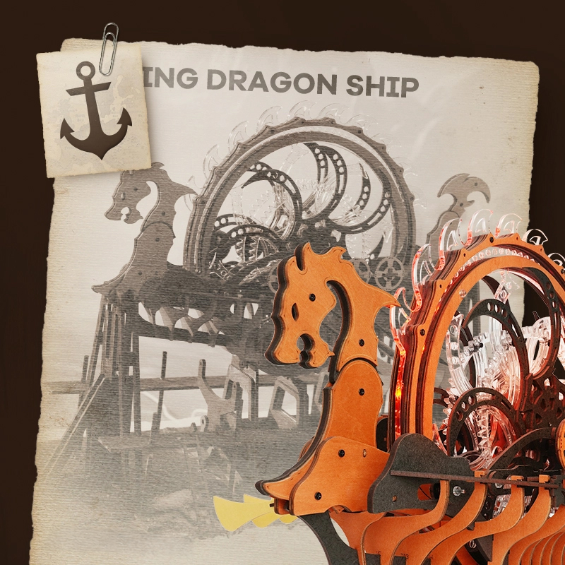 ROKR LK802 Viking Gemisi (Viking Dragon Ship) DIY Minyatür Maket Model Seti Ahşap 3D Wooden Puzzle 3D Model Kit Detaylı Dekoratif Hobi Seti Ahşap Maket