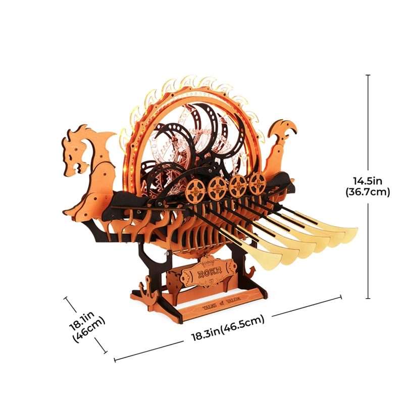 ROKR LK802 Viking Gemisi (Viking Dragon Ship) DIY Minyatür Maket Model Seti Ahşap 3D Wooden Puzzle 3D Model Kit Detaylı Dekoratif Hobi Seti Ahşap Maket