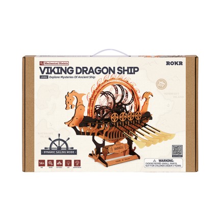 ROKR LK802 Viking Gemisi (Viking Dragon Ship) DIY Minyatür Maket Model Seti Ahşap 3D Wooden Puzzle 3D Model Kit Detaylı Dekoratif Hobi Seti Ahşap Maket - Thumbnail