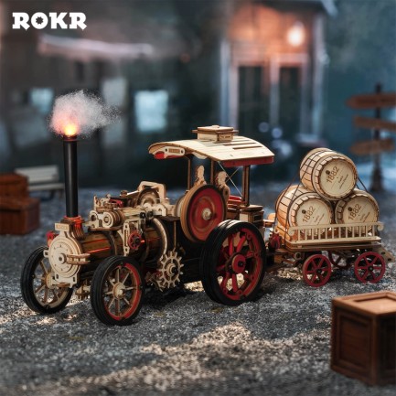 ROKR LKA01 Buhar Motorlu Araba (Steam Engine) DIY Minyatür Maket Model Seti Ahşap 3D Wooden Puzzle 3D Model Kit Detaylı Dekoratif Hobi Seti Ahşap Maket - Thumbnail