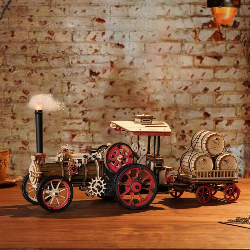 ROKR LKA01 Buhar Motorlu Araba (Steam Engine) DIY Minyatür Maket Model Seti Ahşap 3D Wooden Puzzle 3D Model Kit Detaylı Dekoratif Hobi Seti Ahşap Maket
