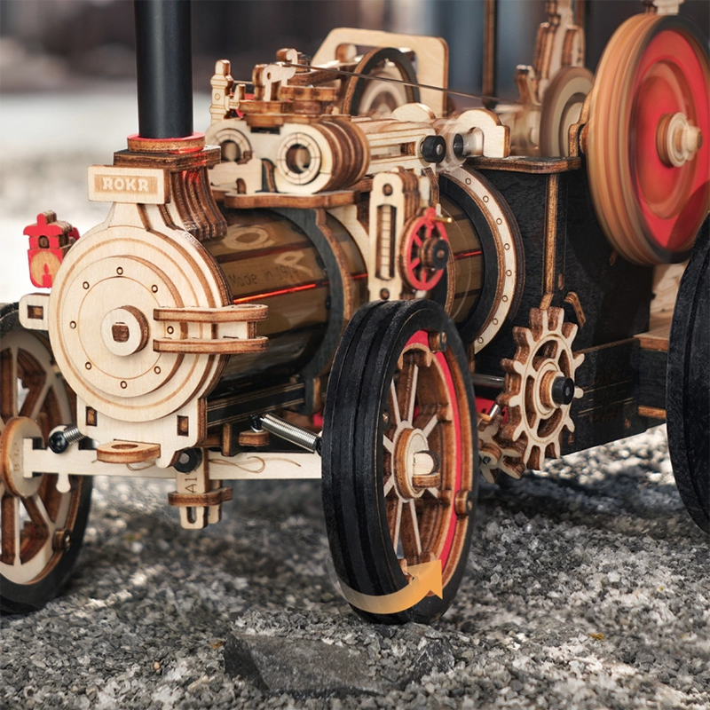 ROKR LKA01 Buhar Motorlu Araba (Steam Engine) DIY Minyatür Maket Model Seti Ahşap 3D Wooden Puzzle 3D Model Kit Detaylı Dekoratif Hobi Seti Ahşap Maket