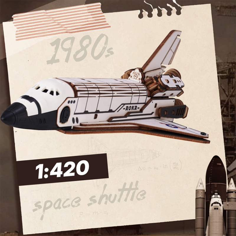 ROKR LKA02 Uzay Mekiği (Space Shuttle) DIY Minyatür Maket Model Seti Ahşap 3D Wooden Puzzle 3D Model Kit Detaylı Dekoratif Hobi Seti Ahşap Maket