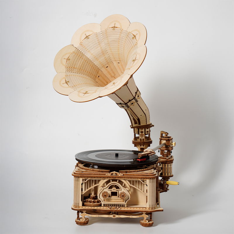 ROKR LKB01D Hareketli Gramofon Classical Gramophone DIY Minyatür Model Seti Ahşap 3D Wooden Puzzle 3D Model Kit Detaylı Dekoratif Hobi Seti Ahşap Maket