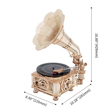 ROKR LKB01D Hareketli Gramofon Classical Gramophone DIY Minyatür Model Seti Ahşap 3D Wooden Puzzle 3D Model Kit Detaylı Dekoratif Hobi Seti Ahşap Maket - Thumbnail