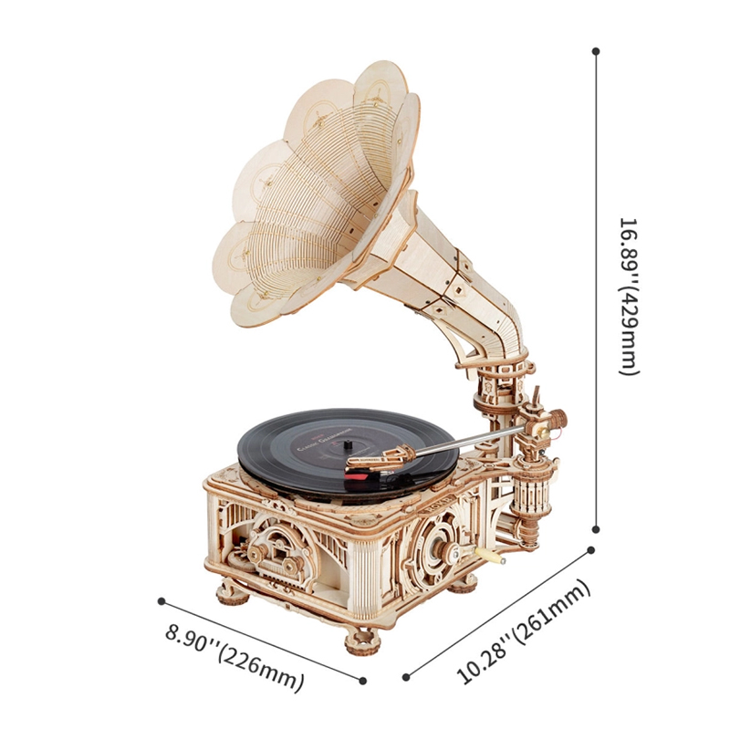ROKR LKB01D Hareketli Gramofon Classical Gramophone DIY Minyatür Model Seti Ahşap 3D Wooden Puzzle 3D Model Kit Detaylı Dekoratif Hobi Seti Ahşap Maket