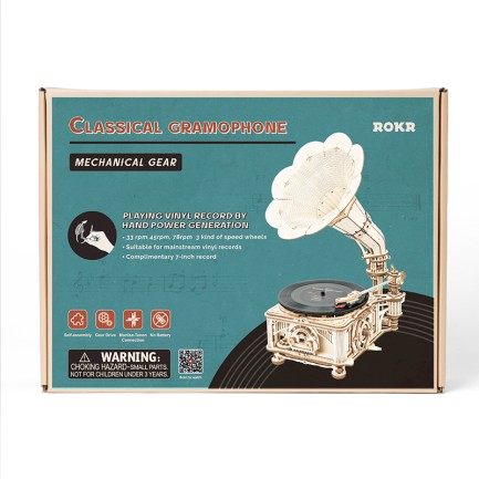 ROKR LKB01D Hareketli Gramofon Classical Gramophone DIY Minyatür Model Seti Ahşap 3D Wooden Puzzle 3D Model Kit Detaylı Dekoratif Hobi Seti Ahşap Maket - Thumbnail