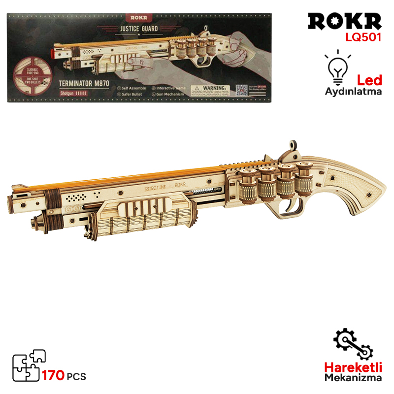 ROKR LQ501 Terminator M870 Gun 3D Wooden Puzzle
