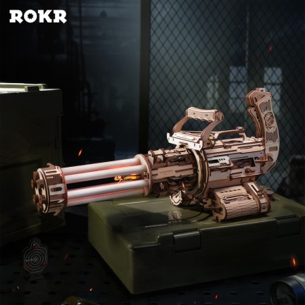 ROKR LQA01 AK-47 Rotating-Barrel Machine Gun DIY Minyatür Maket Model Seti Ahşap 3D Wooden Puzzle 3D Model Kit Detaylı Dekoratif Hobi Seti Ahşap Maket Hareketli ve Sesli - Thumbnail