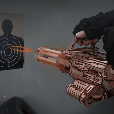 ROKR LQA01 AK-47 Rotating-Barrel Machine Gun DIY Minyatür Maket Model Seti Ahşap 3D Wooden Puzzle 3D Model Kit Detaylı Dekoratif Hobi Seti Ahşap Maket Hareketli ve Sesli - Thumbnail