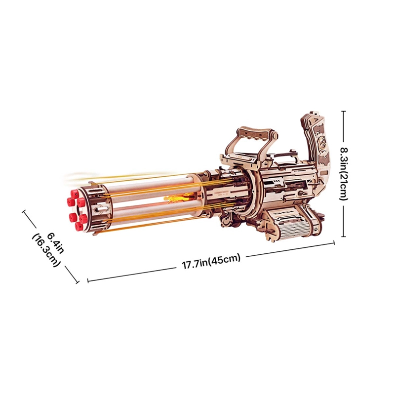 ROKR LQA01 AK-47 Rotating-Barrel Machine Gun DIY Minyatür Maket Model Seti Ahşap 3D Wooden Puzzle 3D Model Kit Detaylı Dekoratif Hobi Seti Ahşap Maket Hareketli ve Sesli
