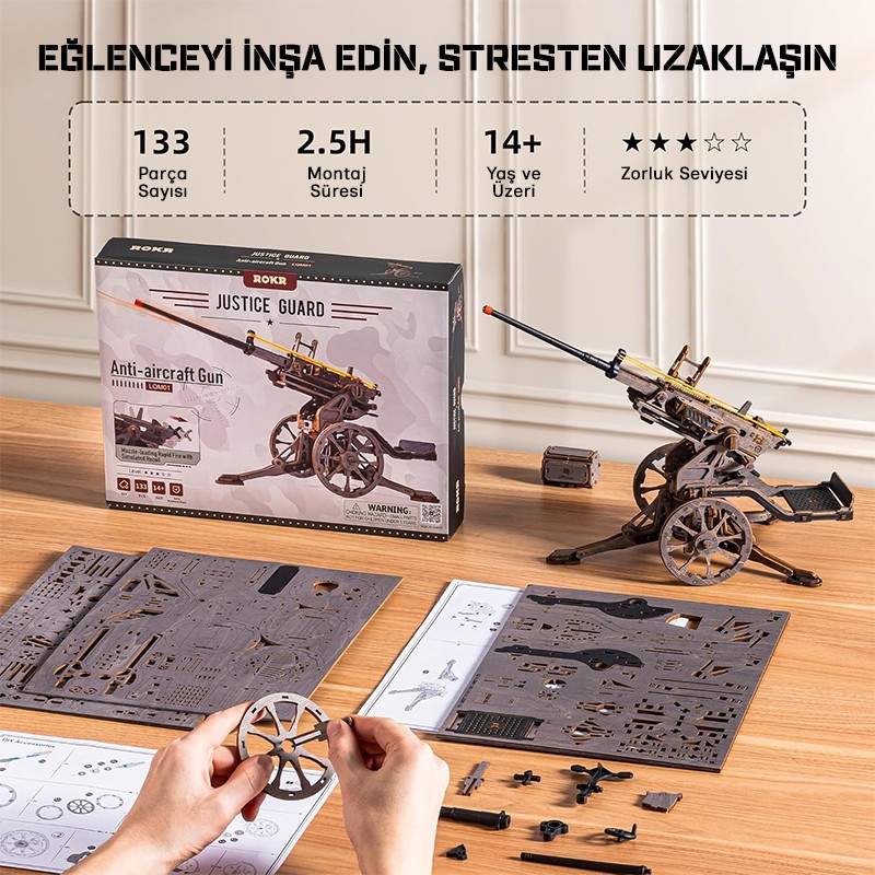ROKR LQM01 Antiaircraft Gun 3D Wooden Puzzle