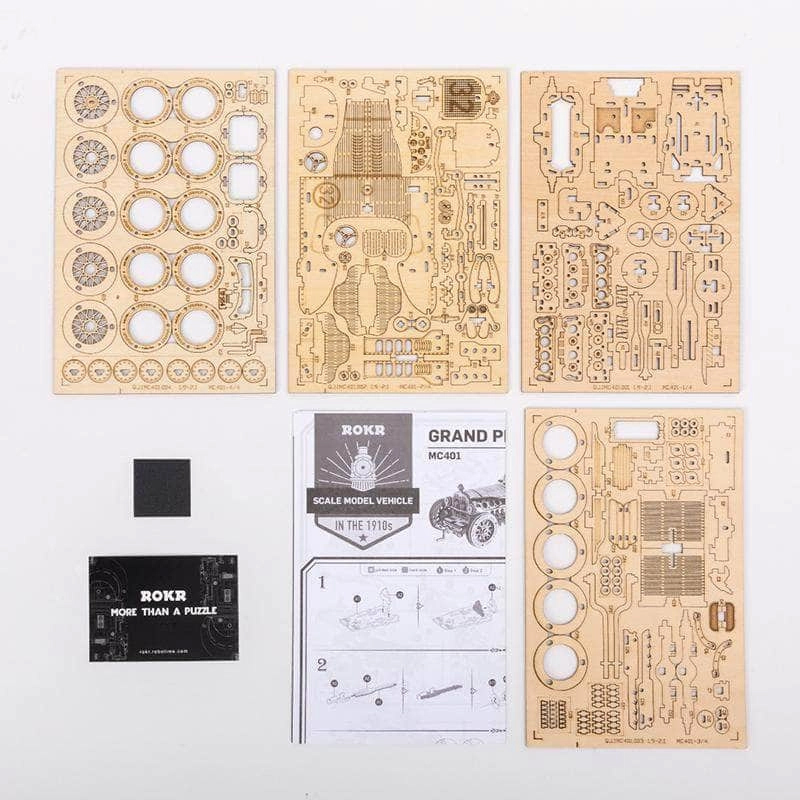 ROKR MC401 Formula1 Arabası (V8 Grand Prix Car) DIY Minyatür Maket Model Seti Ahşap 3D Wooden Puzzle 3D Model Kit Detaylı Dekoratif Hobi Seti Ahşap Maket