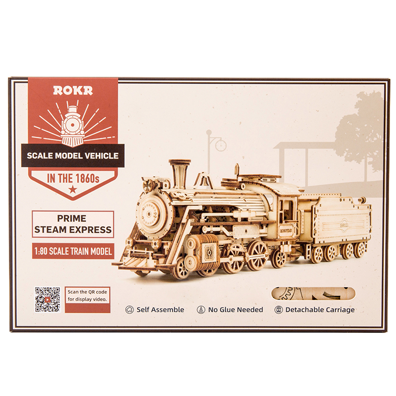 ROKR MC501 Lokomotif Tren (Prime Steam Express) DIY Minyatür Maket Model Seti Ahşap 3D Wooden Puzzle 3D Model Kit Detaylı Dekoratif Hobi Seti Ahşap Maket ROKR/MC501