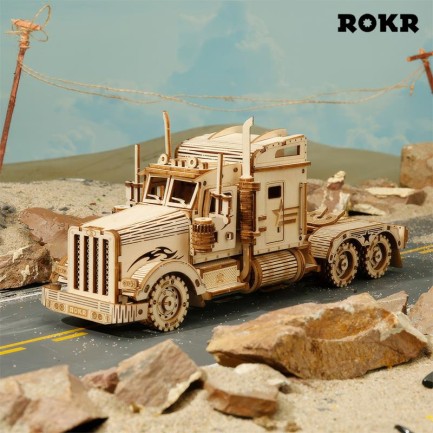 ROKR MC502 Kamyon Tır Çekici (Heavy Truck) DIY Minyatür Maket Model Seti Ahşap 3D Wooden Puzzle 3D Model Kit Detaylı Dekoratif Hobi Seti Ahşap Maket - Thumbnail