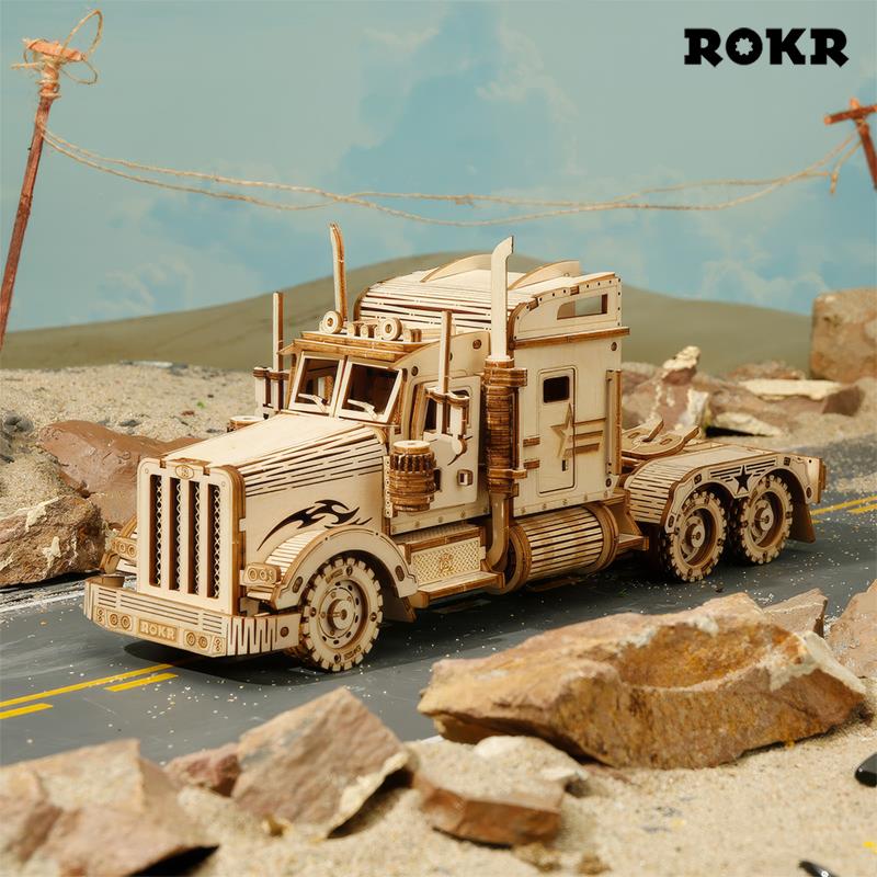 ROKR MC502 Kamyon Tır Çekici (Heavy Truck) DIY Minyatür Maket Model Seti Ahşap 3D Wooden Puzzle 3D Model Kit Detaylı Dekoratif Hobi Seti Ahşap Maket