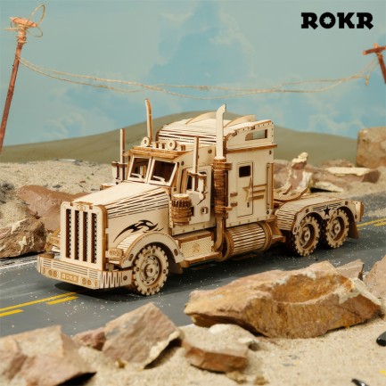 ROKR MC502 Kamyon Tır Çekici (Heavy Truck) DIY Minyatür Maket Model Seti Ahşap 3D Wooden Puzzle 3D Model Kit Detaylı Dekoratif Hobi Seti Ahşap Maket - Thumbnail