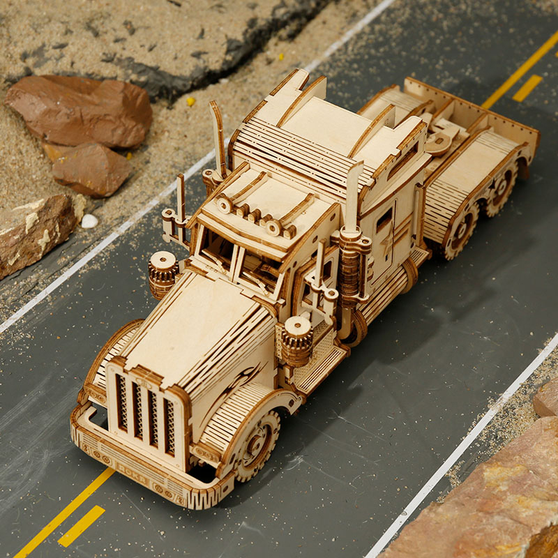 ROKR MC502 Kamyon Tır Çekici (Heavy Truck) DIY Minyatür Maket Model Seti Ahşap 3D Wooden Puzzle 3D Model Kit Detaylı Dekoratif Hobi Seti Ahşap Maket