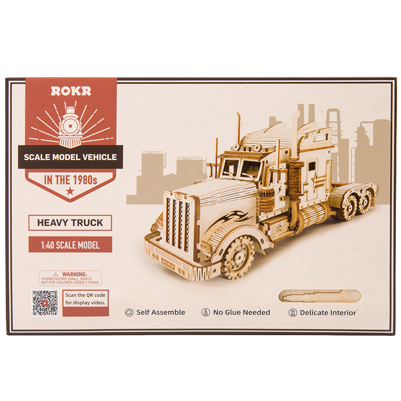 ROKR MC502 Kamyon Tır Çekici (Heavy Truck) DIY Minyatür Maket Model Seti Ahşap 3D Wooden Puzzle 3D Model Kit Detaylı Dekoratif Hobi Seti Ahşap Maket